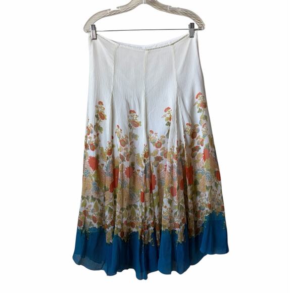 VTG Spirit By Coldwater Creek 100% Silk Floral Pleated Fairy Flowly Midi Skirt - Picture 1 of 8